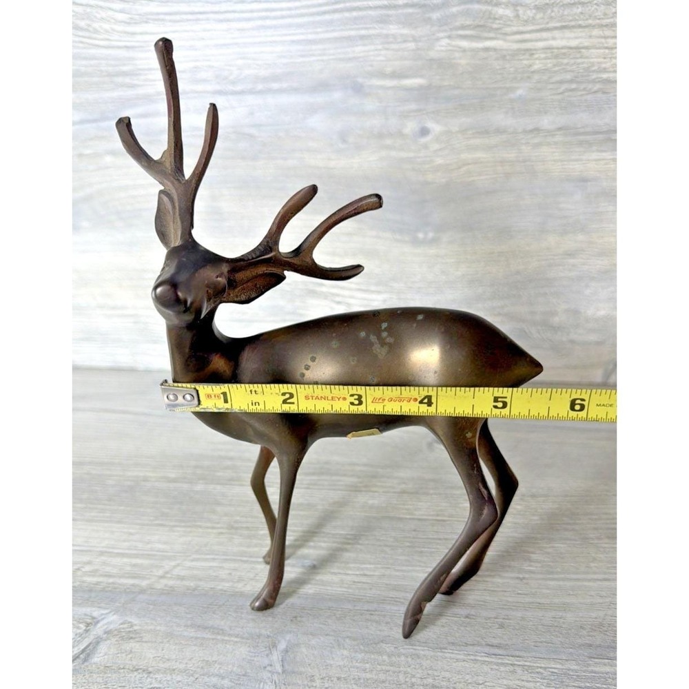 Vtg Brass Buck Deer Stag Figure Reindeer MCM 6 Point Antlers Animal 9" Korea - Picture 12 of 12